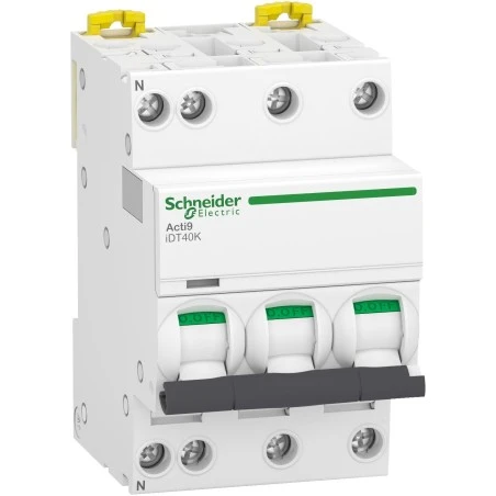 Schneider® Acti9 IDT40K Disjoncteur 20A Courbe C 3P+N 4500A/4,5kA SCHNEIDER 1 Schneider® Acti9 IDT40K Disjoncteur 20A Courbe C 3P+N 4500A/4,5kA SCHNEIDER
