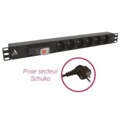 Bandeau PDU 19'' 1U - 6 Prises FR Avec Disjoncteur 16A Et Différentiel 30mA - Cordon 2.80 M - Noir