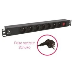 Bandeau PDU 19'' 1U - 7 Prises FR Avec Interrupteur Lumineux - Cordon 2m - Noir