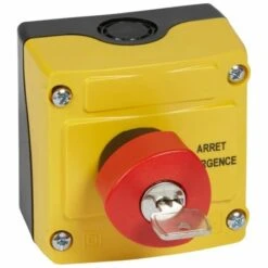 Legrand Boîte à Bouton équipée Osmoz Avec Coup De Poing D'arrêt D'urgence Rouge à Clé N°455 Ø40 - Avec Couvercle Jaune