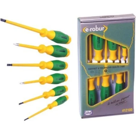 Coffret 6 Tournevis Isolés Bi-matière PZ1-PZ2 1 Coffret 6 Tournevis Isolés Bi-matière PZ1-PZ2