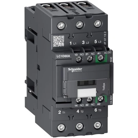 Schneider® Contacteur 3P (3 NO) - AC3 - 440V 80A - 24 à 60Vca-cc - Everlink - TeSys LC1D80ABNE 1 Schneider® Contacteur 3P (3 NO) - AC3 - 440V 80A - 24 à 60Vca-cc - Everlink - TeSys LC1D80ABNE