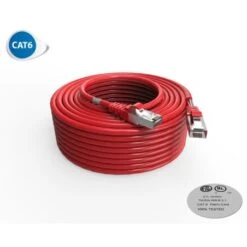Cordon RJ45 30m - CAT6A - Surmoulé S/FTP - 100Ω - LS0H - Rouge