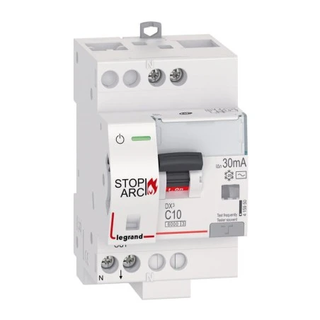 Legrand Disjoncteur Différentiel DX³ STOP ARC 6000 - 1P+N 230V~ - 10A TypeAC 30mA - Courbe C - 3 Modules 1 Legrand Disjoncteur Différentiel DX³ STOP ARC 6000 - 1P+N 230V~ - 10A TypeAC 30mA - Courbe C - 3 Modules