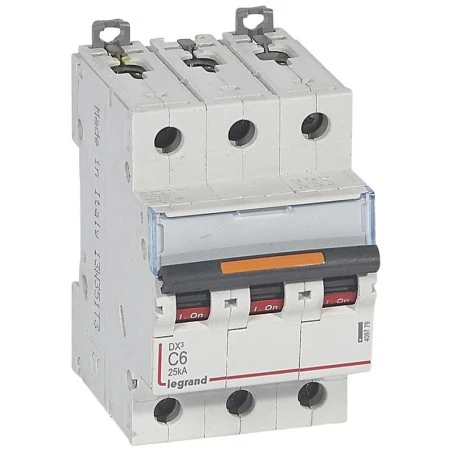 Legrand Disjoncteur DX³ 25kA - 3P 400V~ - 6A - Courbe C - 3 Modules 1 Legrand Disjoncteur DX³ 25kA - 3P 400V~ - 6A - Courbe C - 3 Modules