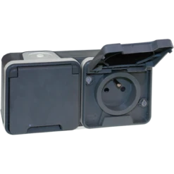 Double Prise De Courant Horizontale étanche 2P+T 16A Gris IP55 OXXO Eur'Ohm