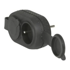 Legrand Fiche Multiprises 2 Prises De Courant 2P+T 16A 230V Avec Sorties Frontales Antichoc Avec Bouchons IP44 - Noir