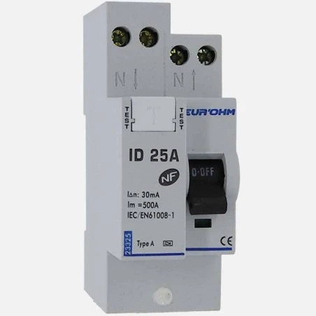 Interrupteur Différentiel 25A - 1P+N - 30mA - Type A - Eur'ohm 23325 1 Interrupteur Différentiel 25A - 1P+N - 30mA - Type A - Eur'ohm 23325
