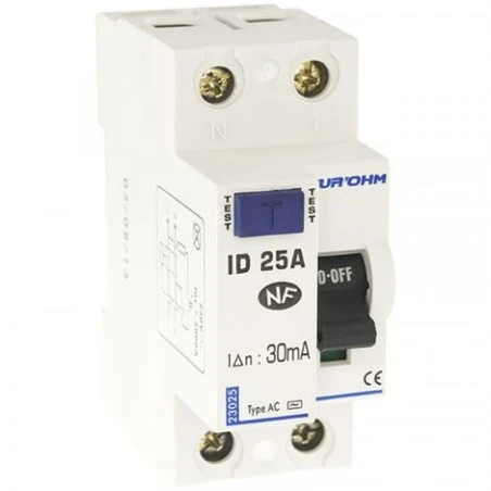 Interrupteur Différentiel 25A - 1P+N - 30mA - Type AC - Eur'ohm 23025 1 Interrupteur Différentiel 25A - 1P+N - 30mA - Type AC - Eur'ohm 23025