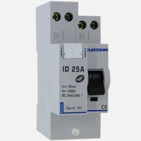 Interrupteur Différentiel 25A - 1P+N - 30mA - Type AC - Eur'ohm 23225 1 Interrupteur Différentiel 25A - 1P+N - 30mA - Type AC - Eur'ohm 23225