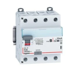 Legrand Interrupteur Différentiel DX³-ID Arrivée Haute / Départ Bas Par Bornes à Vis - 4P 400V~ 63A Type B 30mA - 4 Modules