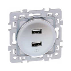 Prise Chargeur USB Femelle SQUARE 1 Poste - 5.5V - Silver