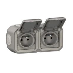 Prise De Courant Double Précâblée 2x2P+T 16A 250V~ LEGRAND étanche Plexo Gris IP55 IK08 Livré Complet Pour Fixation Saillie