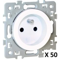 Prise De Courant SQUARE 2P+T - Lot De 50 - 1 Poste - 16A - 250V - Blanc