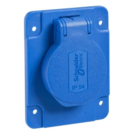Schneider® Socle De Prise Schuko 65x85mm - 2P+T 10-16 A IP54 Connex. Latérale. - Bleu - PRATIKA 1 Schneider® Socle De Prise Schuko 65x85mm - 2P+T 10-16 A IP54 Connex. Latérale. - Bleu - PRATIKA